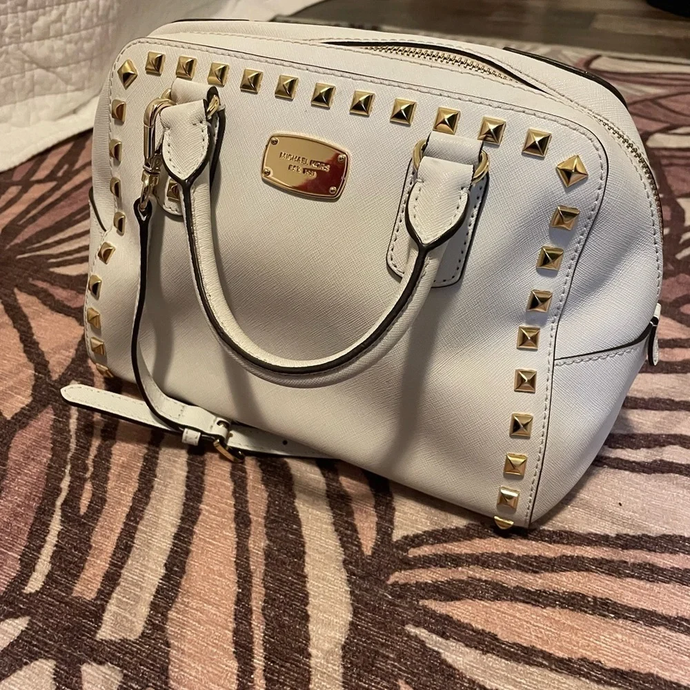 Michael Kors Cream and Gold Studded Satchel